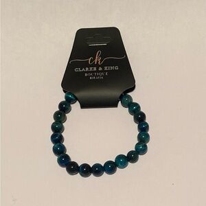 8mm Bright Blue Tiger Eyed Beaded Bracelet